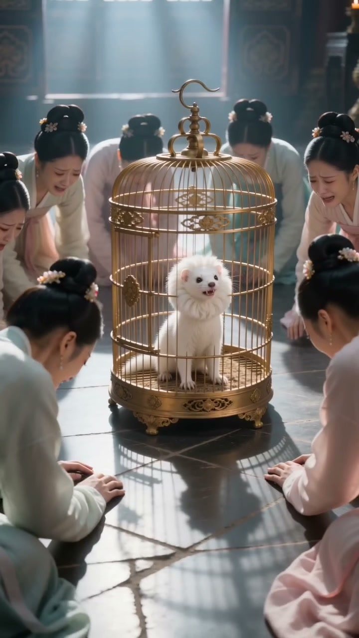 我在古代开宠物美容院剧照：白犬金笼与跪拜宫女